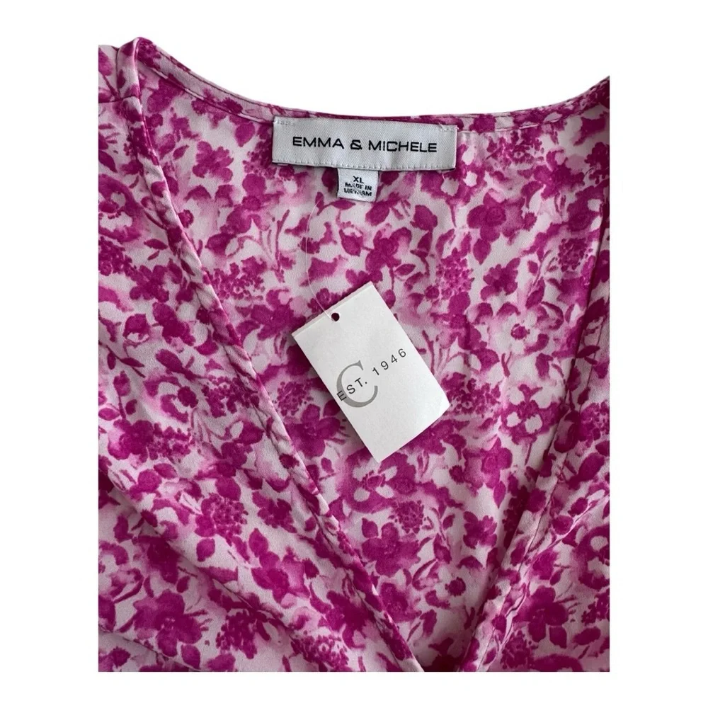 Pink Floral A-line Dress with Tie in front and flutter sleeve - Picture 2 of 4